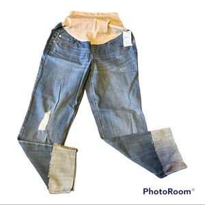Indigo Blue Raw Hem Deep Cuff Cropped Maternity Jeans NWT